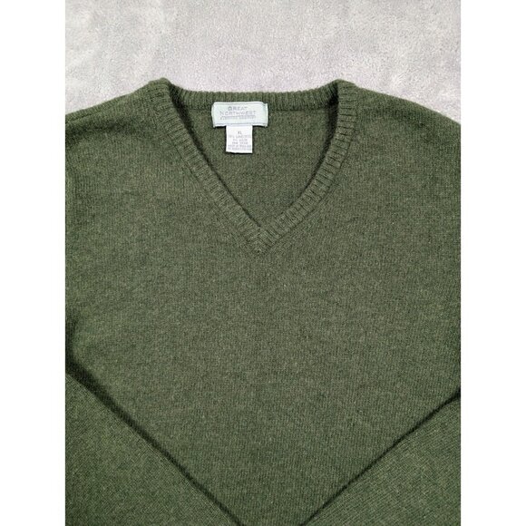 Great Northwest Sweater Mens XL Green Lambswool Business Casual V Neck Pullover - Picture 2 of 9